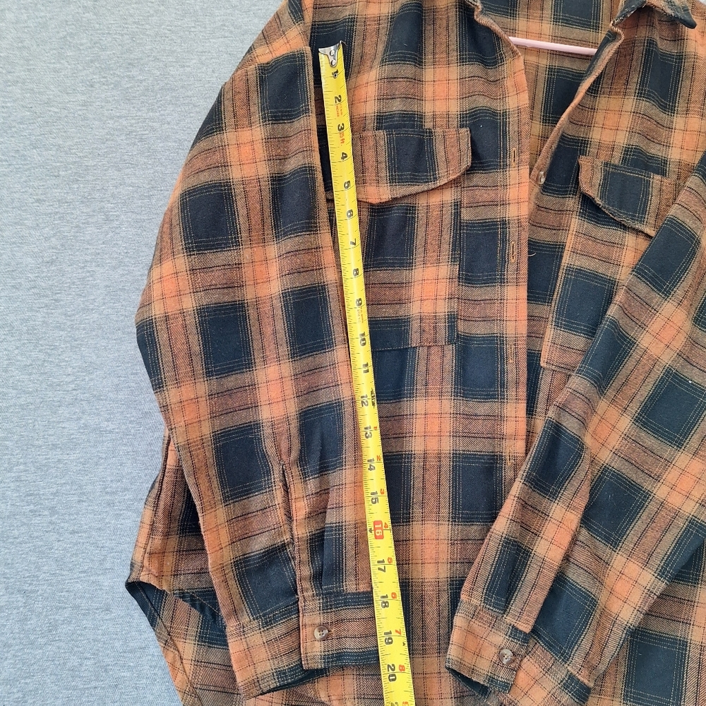 Spoon Jeans Women's Oversized Hi-Lo Plaid Flannel Size Medium Orange And Black - Picture 7 of 11
